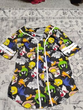 Warner Bros. Black Cartoon Character Baseball Jersey